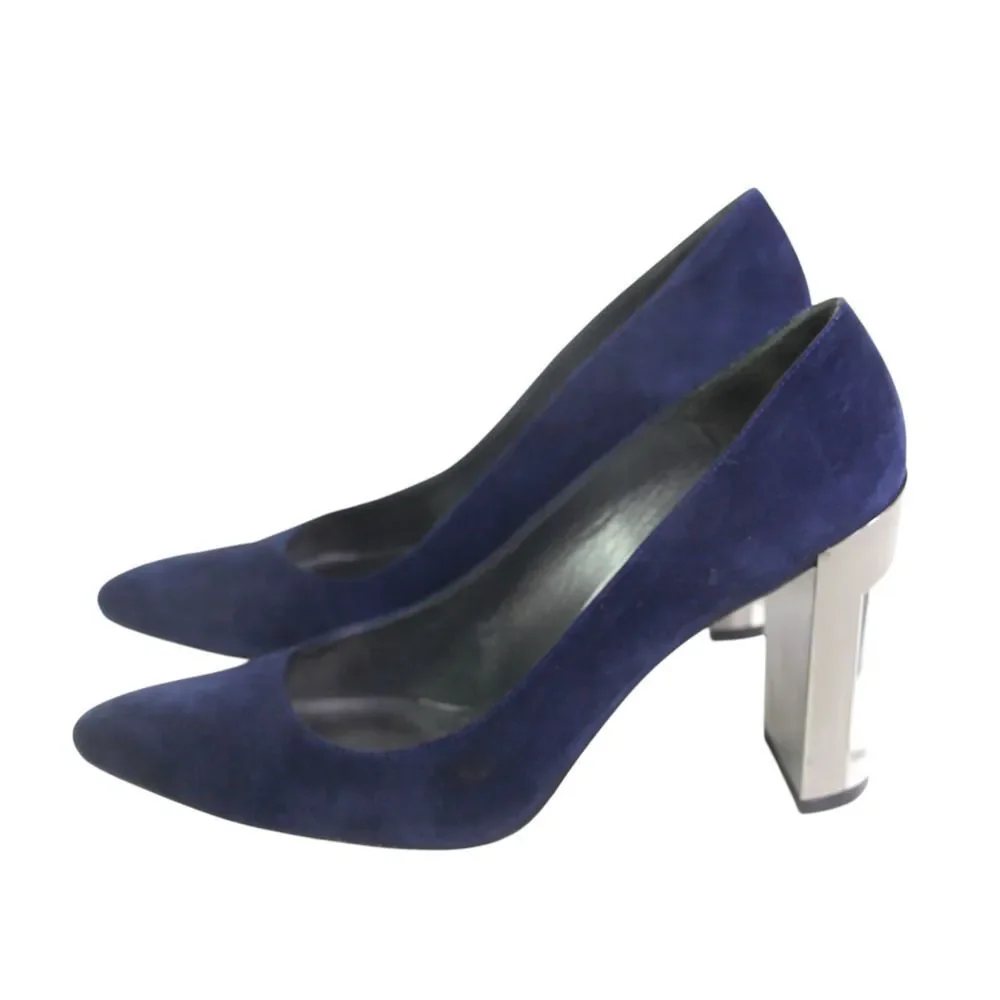 Stuart Weitzman BLUE REAL LEATHER SUEDE POINTED HIGH HEEL CLASSIC PUMP SHOES 8.5